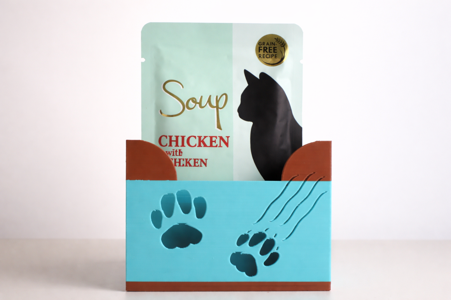 Organizator plicuri hrană pisici cu cleme de sigilare, variante multiple