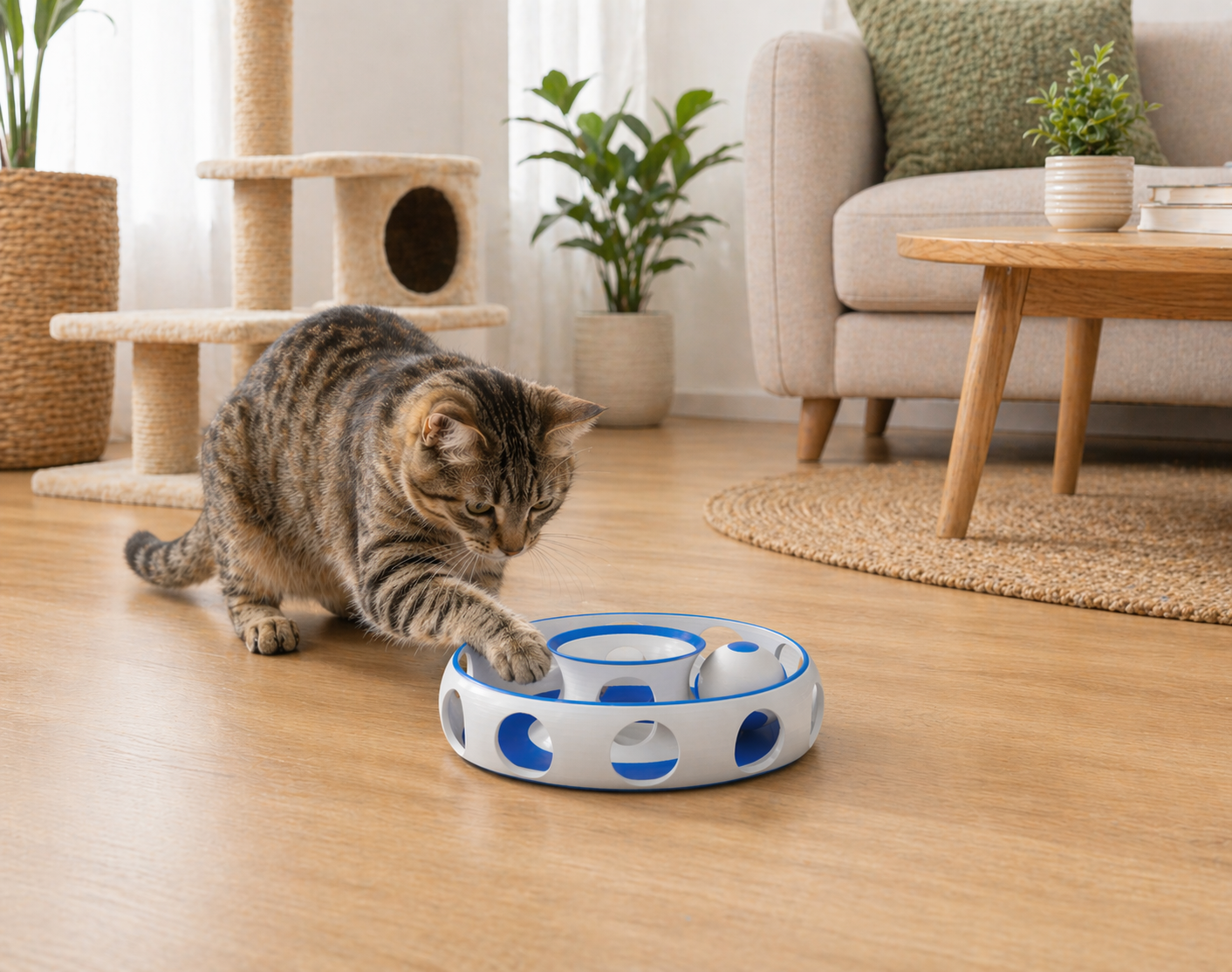 Jucărie interactivă inel cu bilă pentru pisici