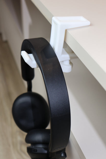 Suport birou cu prindere pe blat pentru căști sau geantă